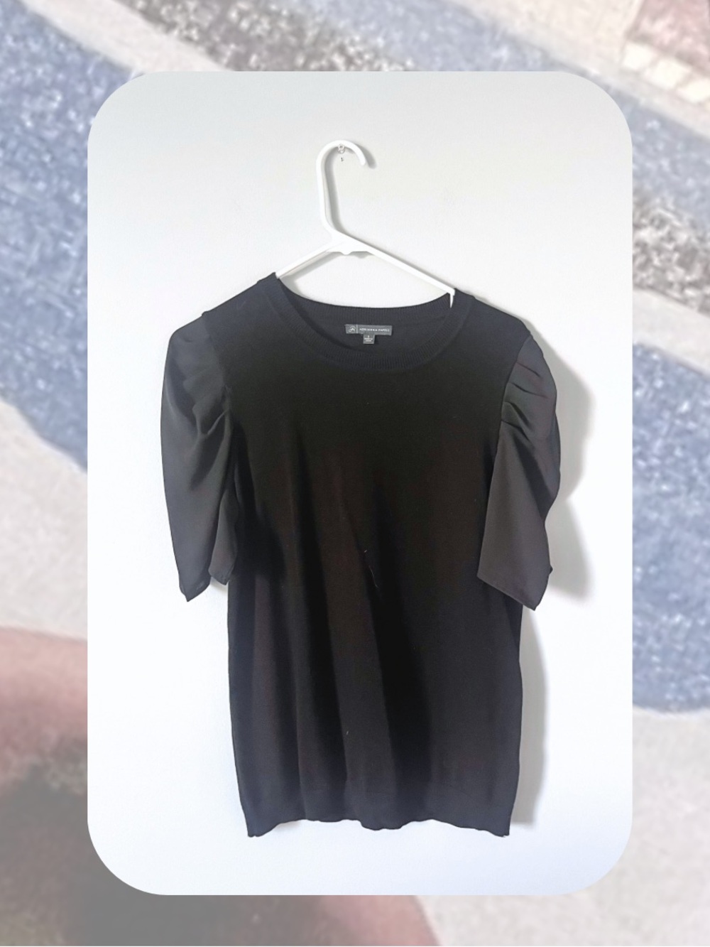 Adrianna Papell Black Mixed Media Short-Sleeve Knit Top